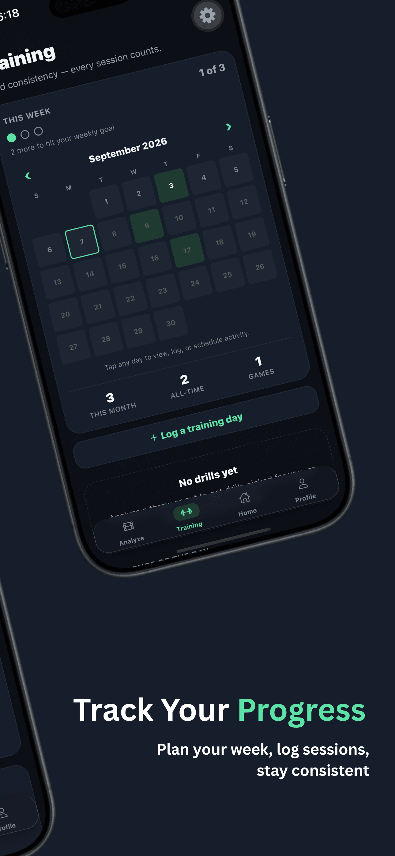 Track your progress — plan your week, log sessions, stay consistent